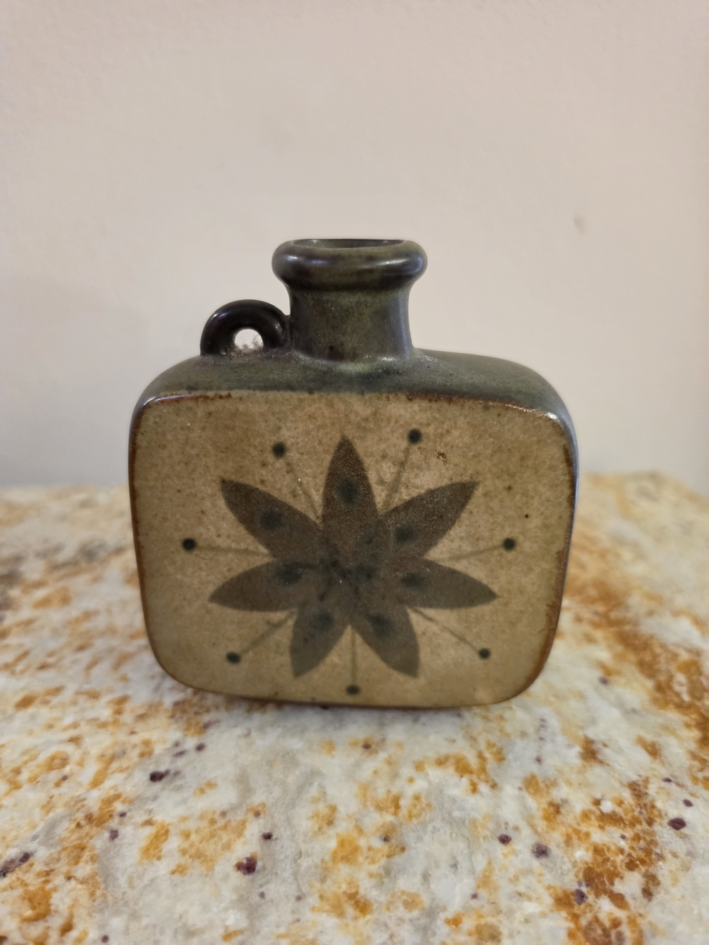 Handcrafted Vintage Japanese Ceramic Pottery Saki Jug Floral Accent Vase